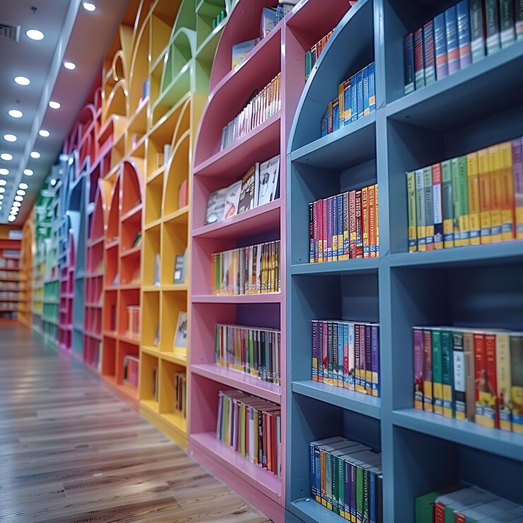 Foto las coloridas estanterías de una librería