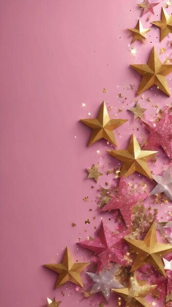 Coloridas estrellas brillantes decoración Feliz Navidad Feliz año nuevo aislado en fondo rosa