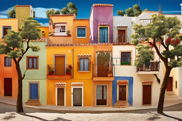 Foto las coloridas fachadas de las casas en la isla de ibiza, españa