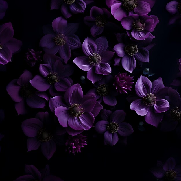 Foto coloridas flores de color púrpura sobre fondo oscuro