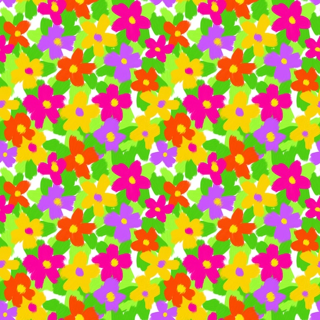 Coloridas flores de patrones sin fisuras Bloque de color floral brillante repetición de impresión Diseño de pradera de verano