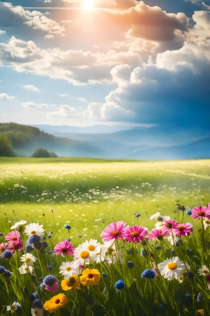 Foto las coloridas flores de primavera cubren un hermoso paisaje abierto