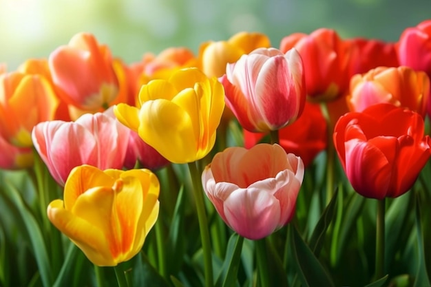 Foto las coloridas flores de primavera los tulipanes generativos ai