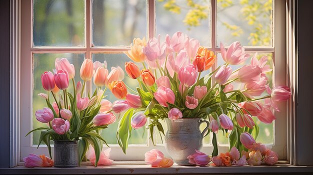 las coloridas flores de tulipanes de primavera