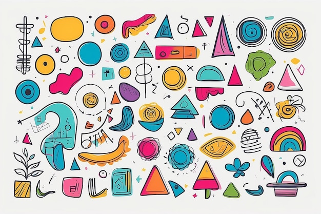Coloridas formas de Doodle Fun Abstract Line Symbol Set