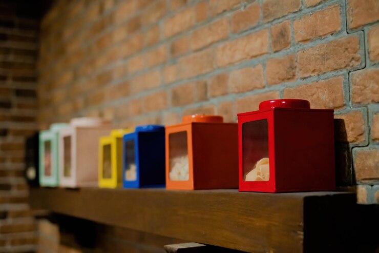 Coloridas latas vintage indonesias de galletas