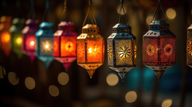 Coloridas linternas árabes para Ramadán Kareem Eid Mubarak Generative AI