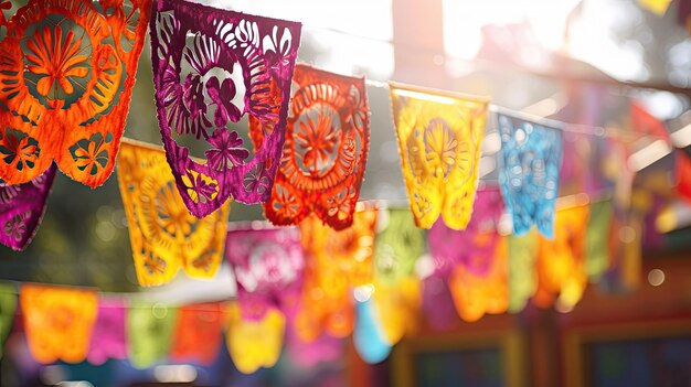 Coloridas mariposas de papel colgando de una línea Decoración de habitación vibrante y delicada Chico De Mayo