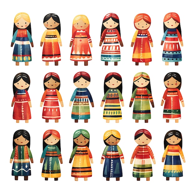 Coloridas muñecas de preocupación guatemaltecas figuras en miniatura madera multicolor un objeto tradicional creativo
