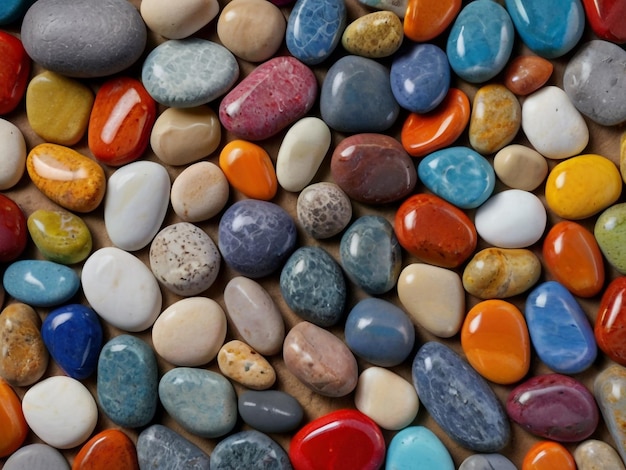 Las coloridas piedras de la playa con fondo de efecto de brillo dorado