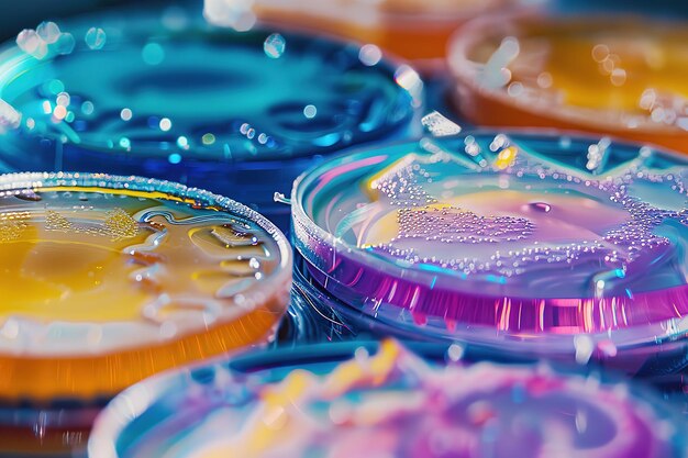 Las coloridas placas de Petri en el laboratorio científico