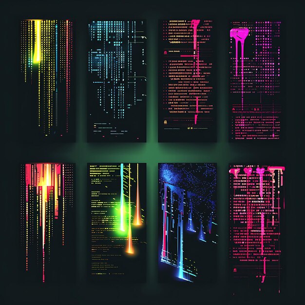 Coloridas proyecciones gráficas de Hacktivist con ilustración de código encriptado
