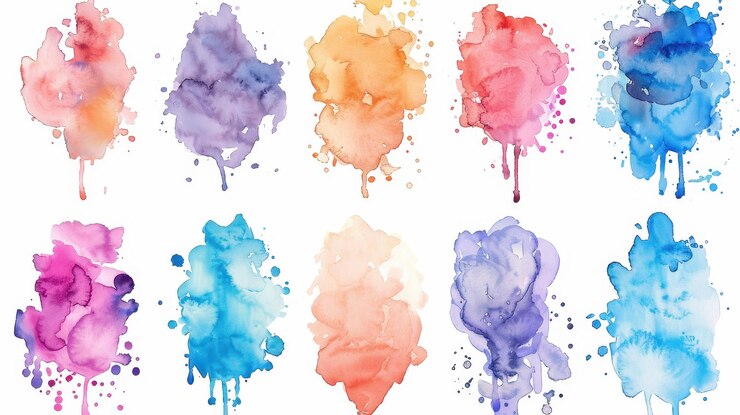Coloridas salpicaduras de acuarela en varios tonos perfectas para proyectos creativos fondos artísticos