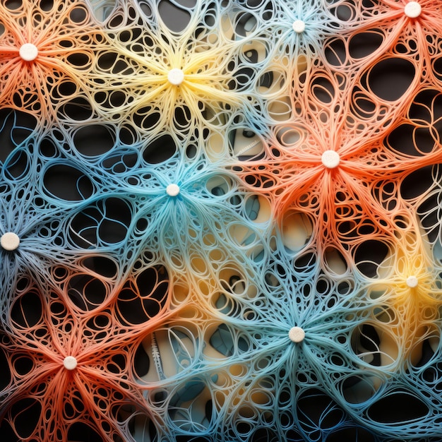 Coloridas teias de flores de papel Arte ecológica intrincada inspirada na biomimética