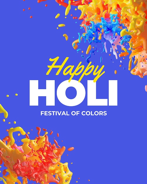 Colorido 3d Feliz Festival de Holi Instagram Post 1