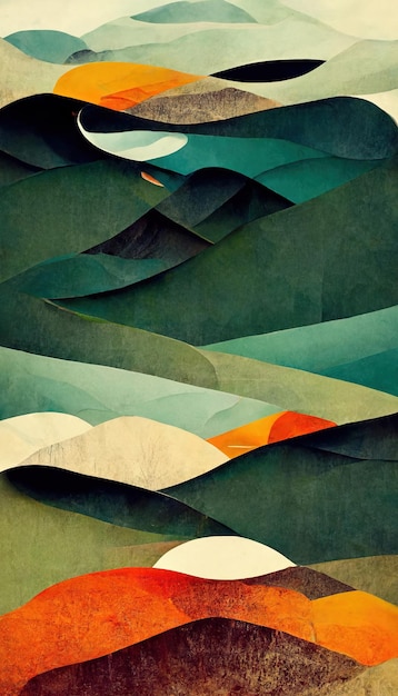 Colorido abstracto de medios mixtos fondo de paisaje grunge diseño de naturaleza moderna ilustración en 3D
