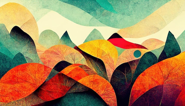 Colorido abstracto de medios mixtos fondo de paisaje grunge diseño de naturaleza moderna ilustración en 3D
