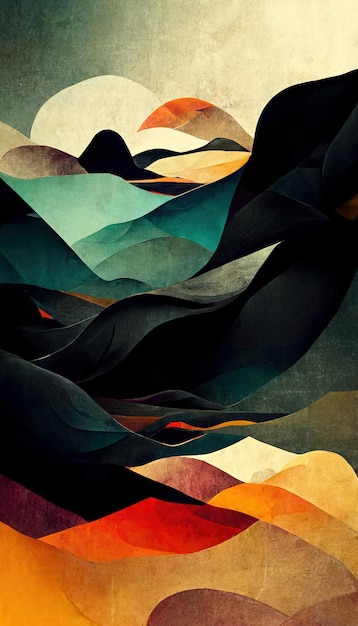Colorido abstracto de medios mixtos fondo de paisaje grunge diseño de naturaleza moderna ilustración en 3D