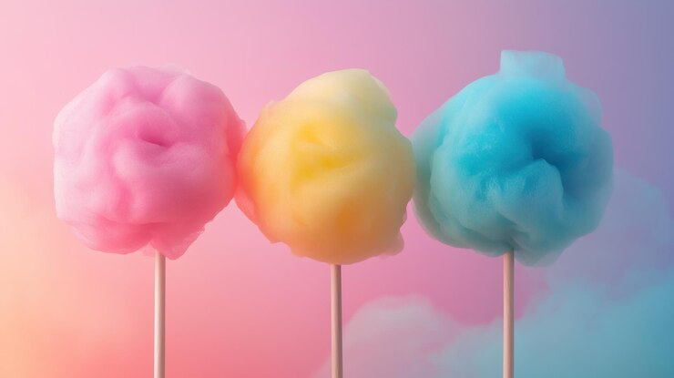 Foto un colorido algodón de caramelo en un fondo de color pastel suave