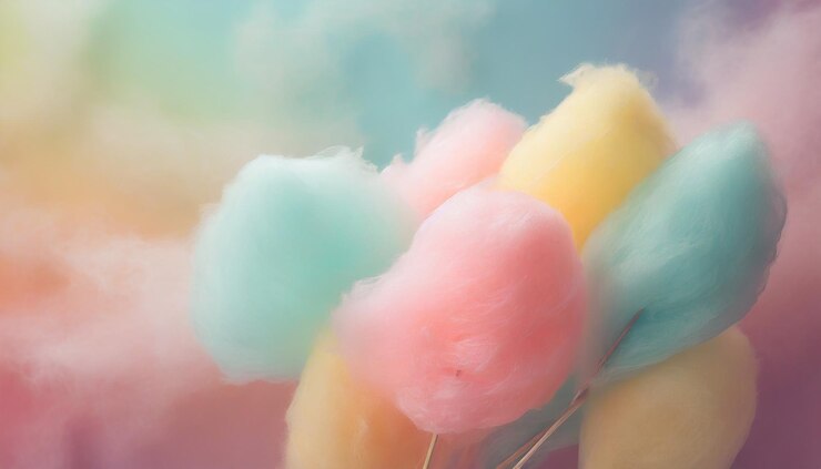 Foto un colorido algodón de caramelo en un fondo de color pastel suave