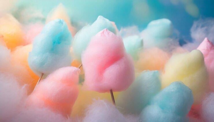 Foto un colorido algodón de caramelo en un fondo de color pastel suave