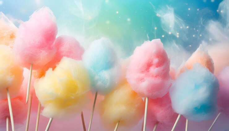 Foto un colorido algodón de caramelo en un fondo de color pastel suave