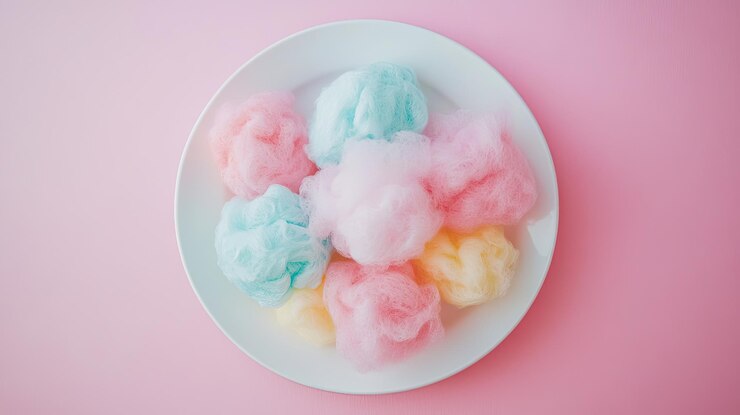 Foto el colorido algodón caramelo en un plato