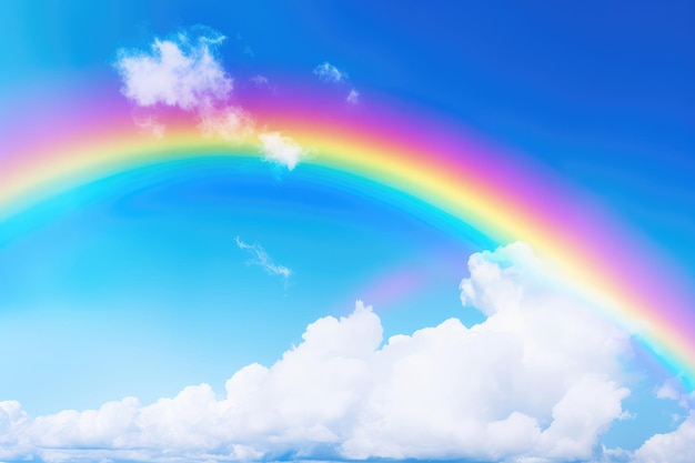 Colorido arco iris en el cielo azul con fondo de naturaleza de nubes