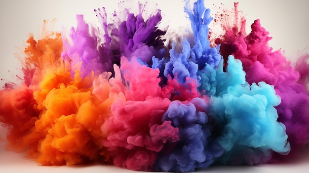 Colorido arco iris holi pintura color polvo explosión aislado blanco amplio panorama fondo