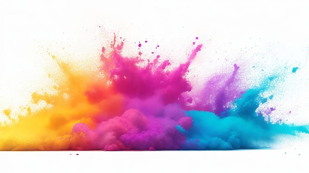 Colorido arco iris holi pintura color polvo explosión aislado blanco fondo panorámico amplio