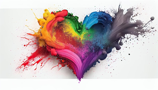Colorido arco iris holi pintura color polvo explosión corazón forma fondo blanco escena