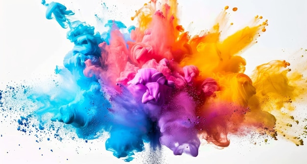 Colorido arco iris holi pintura en polvo explosión en fondo blanco diseño creativo holi