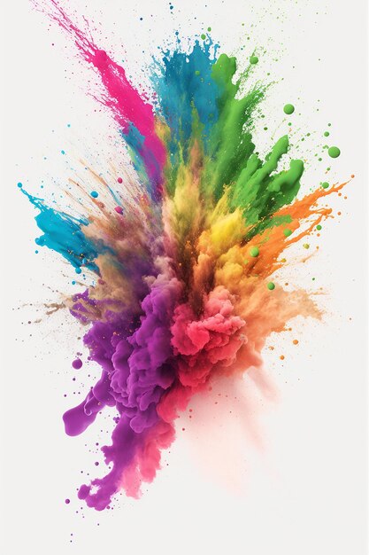 Colorido arco iris holi pintura salpicadura explosión de polvo de color sobre fondo blanco IA generativa