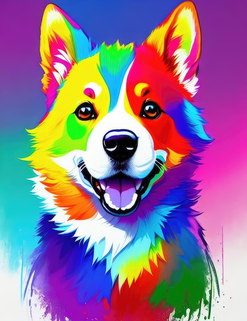 Colorido arco iris realista perro corgi AI generativa