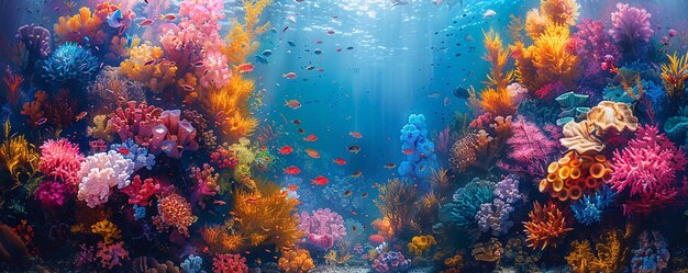 Un colorido arrecife de coral lleno de tapetes de vida marina