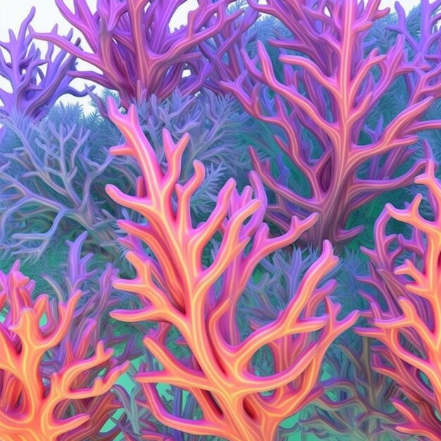 Foto un colorido arrecife de coral con un patrón rosa y morado.