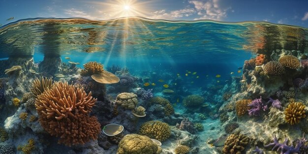 Foto el colorido arrecife de coral con peces en aguas azules claras fotografía submarina