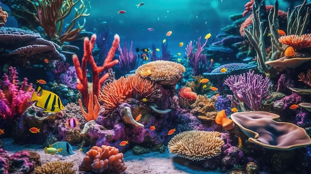Un colorido arrecife de coral con peces y corales Arte generativo de IA