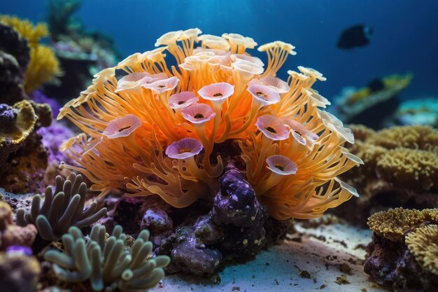 Foto el colorido arrecife de coral que prospera bajo el mar