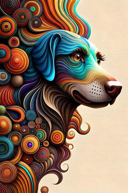 Colorido arte 3d psicodélico de perro