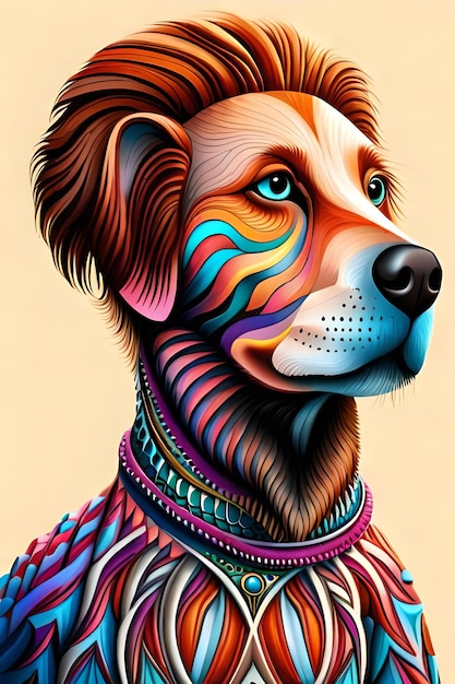 Colorido arte 3d psicodélico de perro