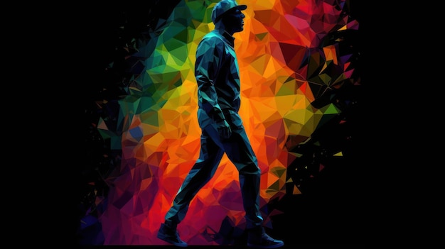 Un colorido arte polivinílico bajo de un hombre caminando