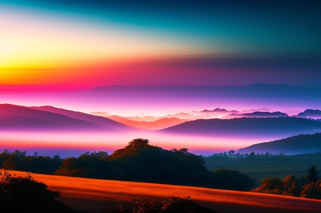 Un colorido atardecer sobre una cordillera