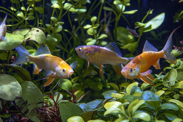 El colorido bagre de Corydoras en el paisaje acuático