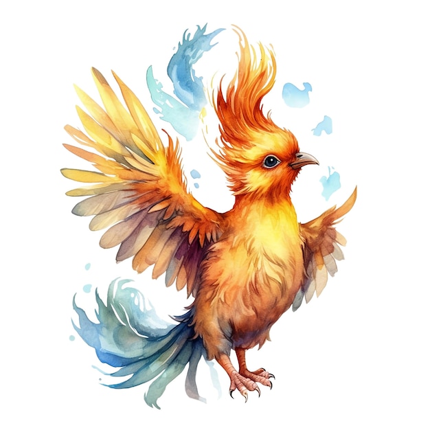 Colorido bebé mítico fénix faisán pájaro acuarela estilo de pintura _ai_generated