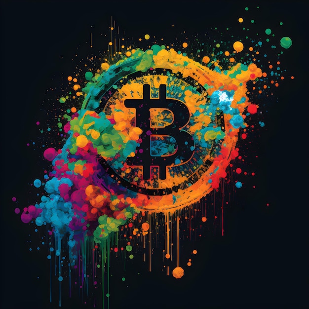 Foto colorido bitcoin ilustración neón splash