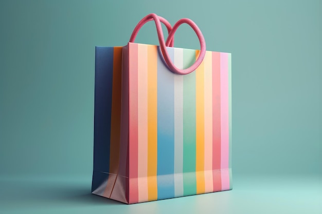 Colorido bolso de compras sobre fondo pastel generado por IA