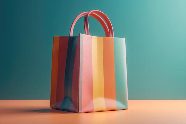 Colorido bolso de compras sobre fondo pastel generado por IA