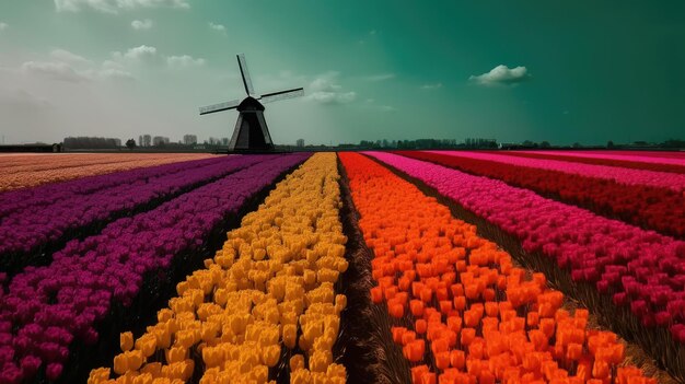 Colorido campo abierto con hermosos tulipanes IA generativa