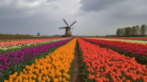 Foto colorido campo abierto con hermosos tulipanes ia generativa